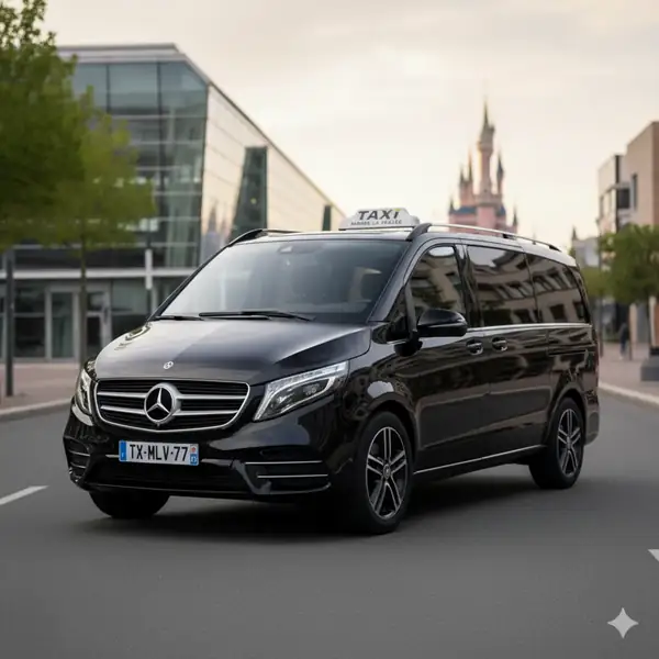 Taxi Mercedes Classe V 7 places — Grand taxi familial Marne-la-Vallée, transport groupe Disneyland Paris, aéroport CDG Orly avec bagages